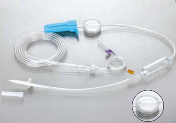 Disposable precision filter infusion set with need